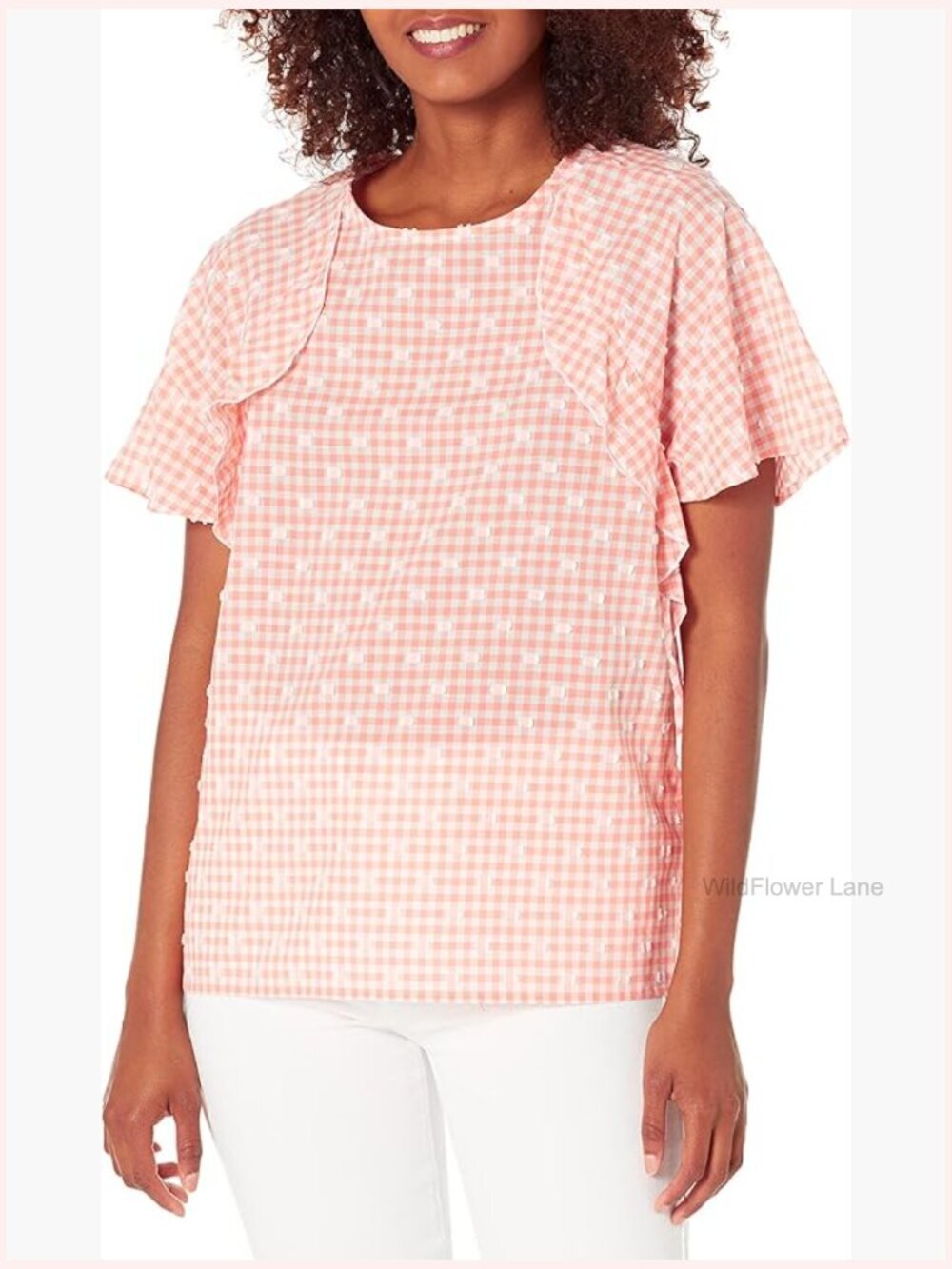 Women's Angela Raglan Sleeve Gingham Clip Dot Blouse